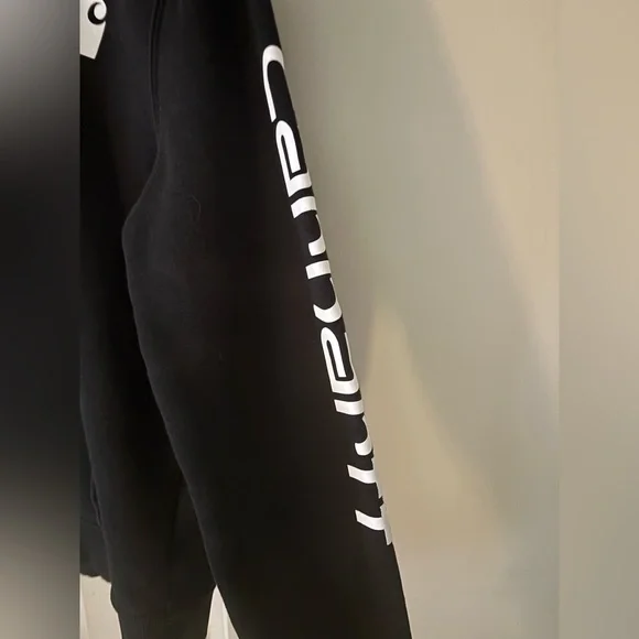 Carhartt Black Hoodie with White Sleeve Logo women’s sm 4-6 - Picture 5 of 6